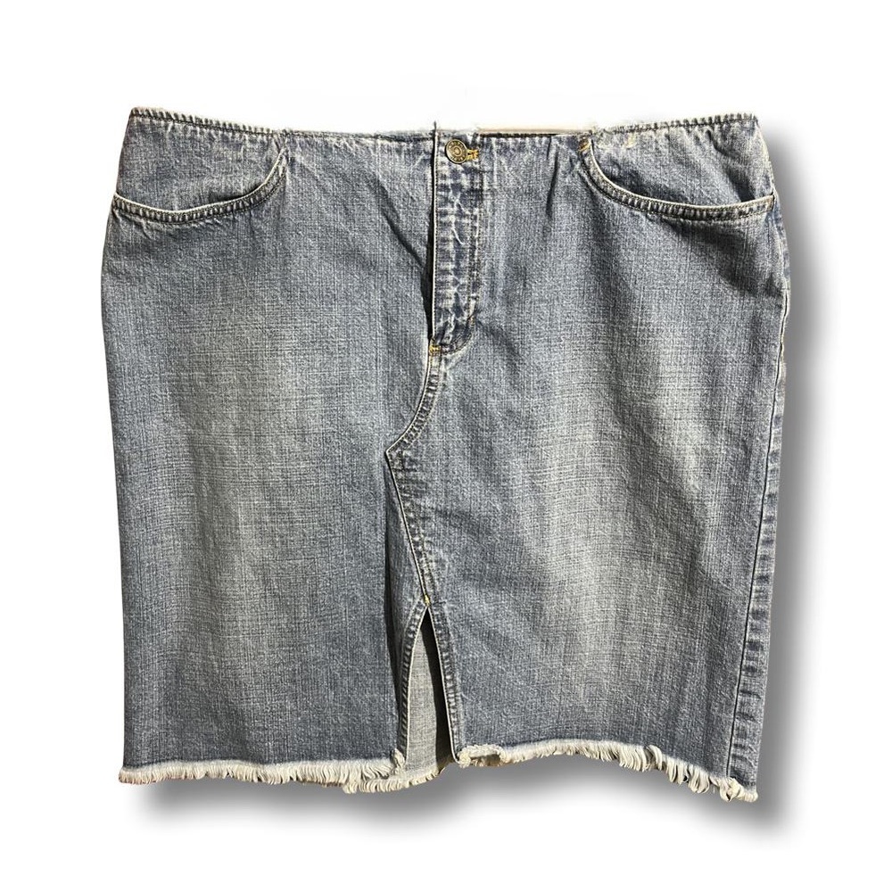Vintage Y2K Ralph Lauren Denim Jeans Split Frayed Hem Mini Skirt size 12